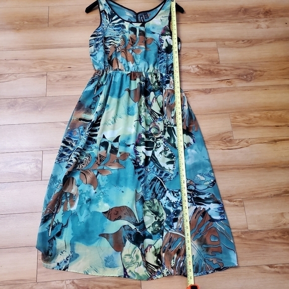 FUN & Flirt Women Sleeveless Green Dress Size Large Tropical Maxi Dress - Picture 12 of 15